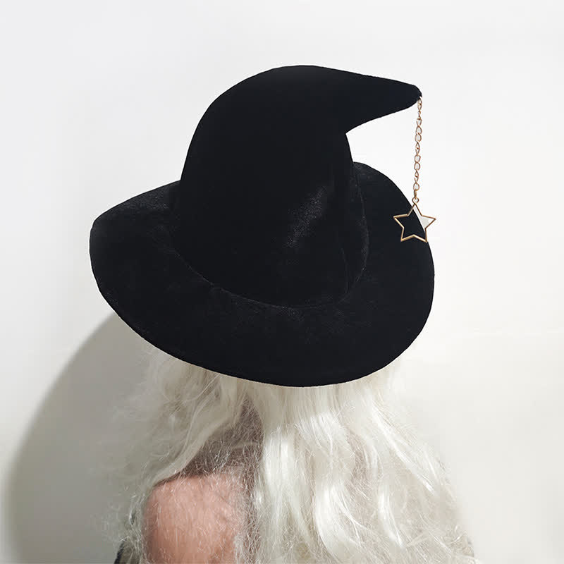 Chapeau de sorcière vintage avec pendentif étoile - Noir - Taille unique - image 5