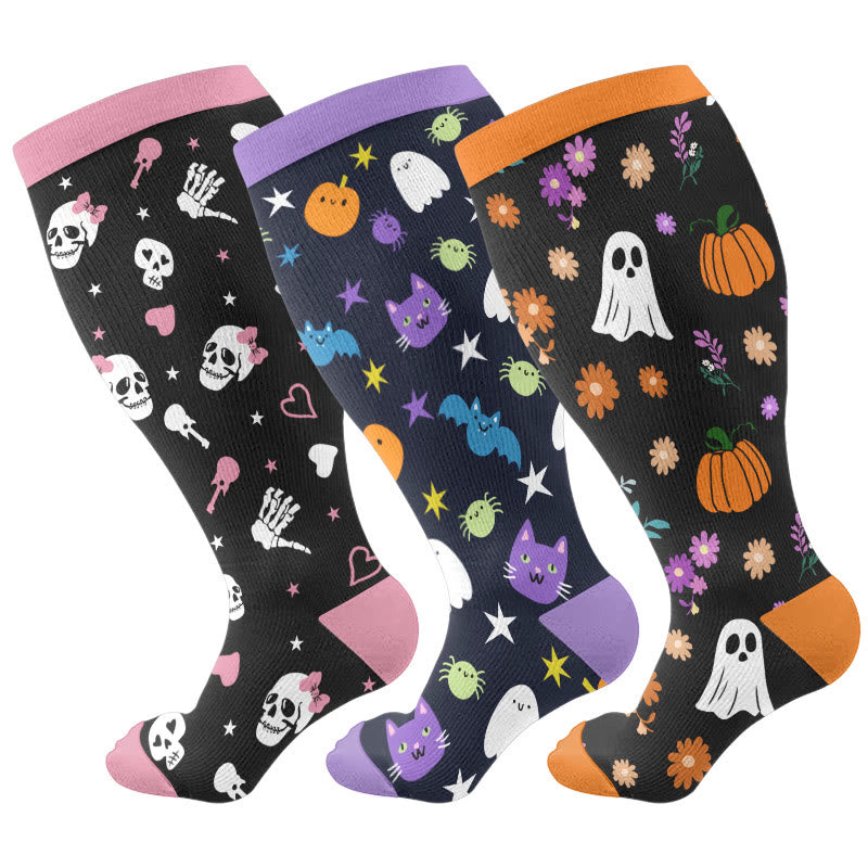 Chaussettes de compression grande taille motif animaux mignons d'Halloween (3 paires) - Multicolore - 4XL - image 2