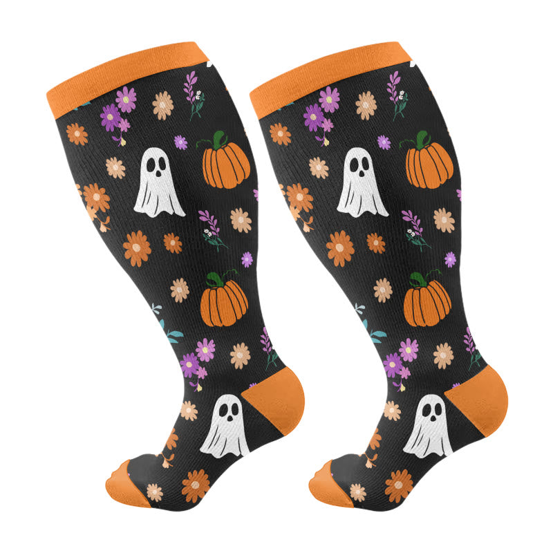 Chaussettes de compression grande taille motif animaux mignons d'Halloween (3 paires) - Orange (1 paire) - 4XL - image 8