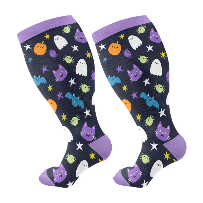 Chaussettes de compression grande taille motif animaux mignons d'Halloween (3 paires) - Violet (1 paire) - 4XL - image 7