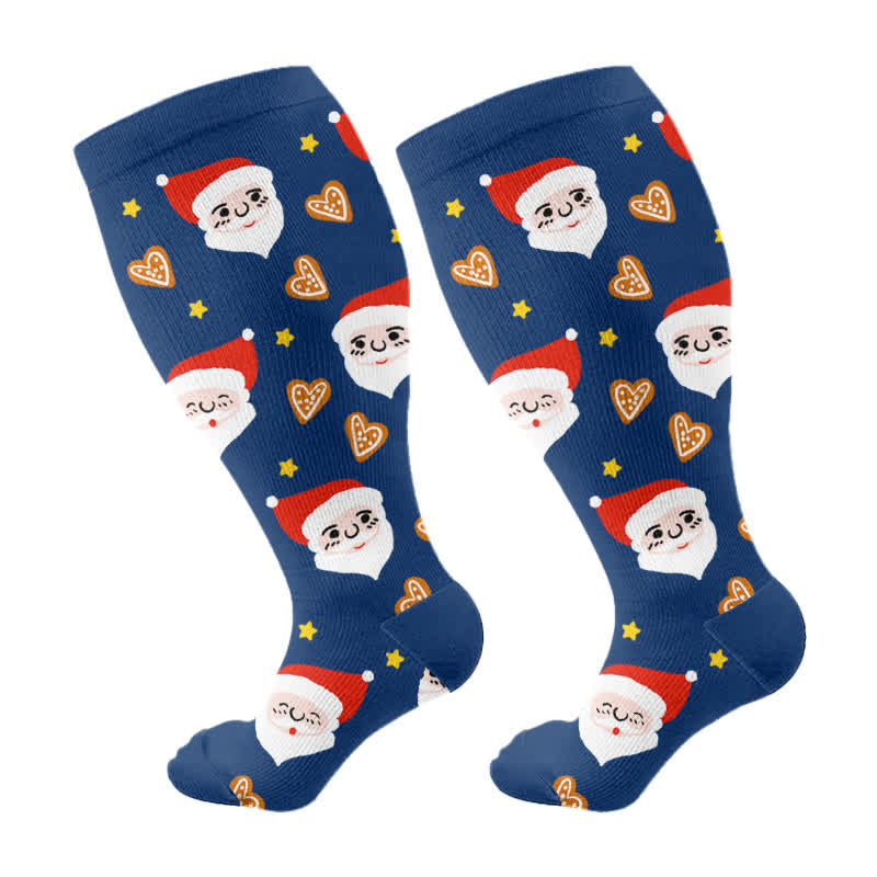 Chaussettes de compression Père Noël flocon de neige grande taille (3 paires) - Bleu marine (1 paire) - 4XL - image 8