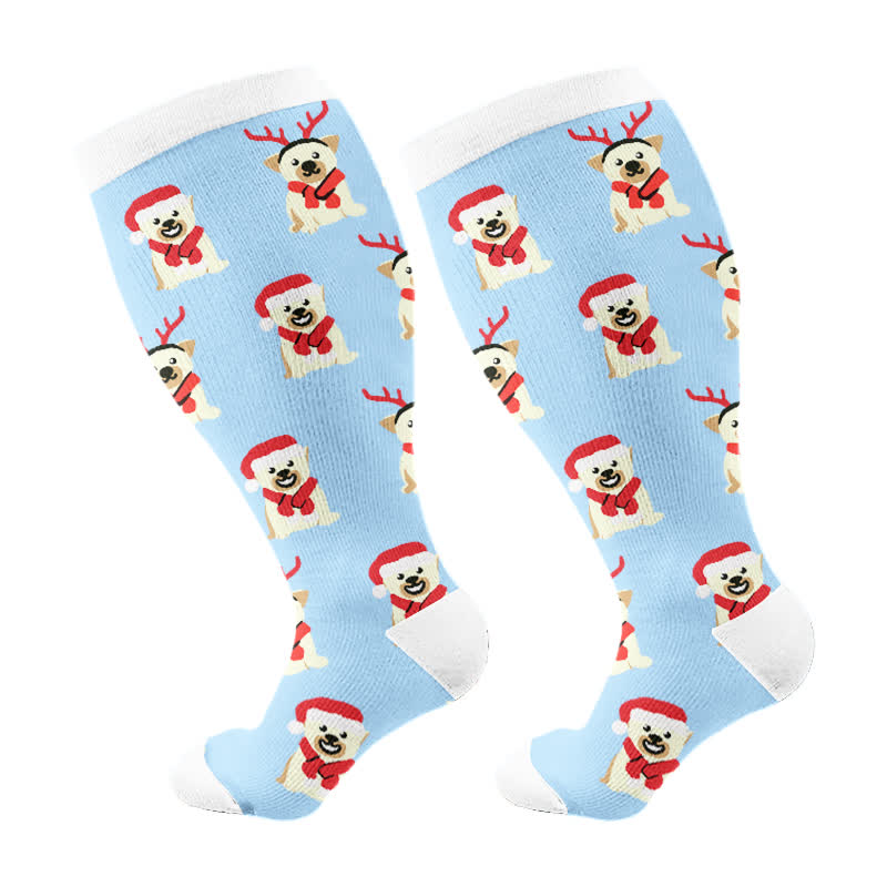 Chaussettes de compression Père Noël flocon de neige grande taille (3 paires) - Bleu ciel (1 paire) - 4XL - image 7