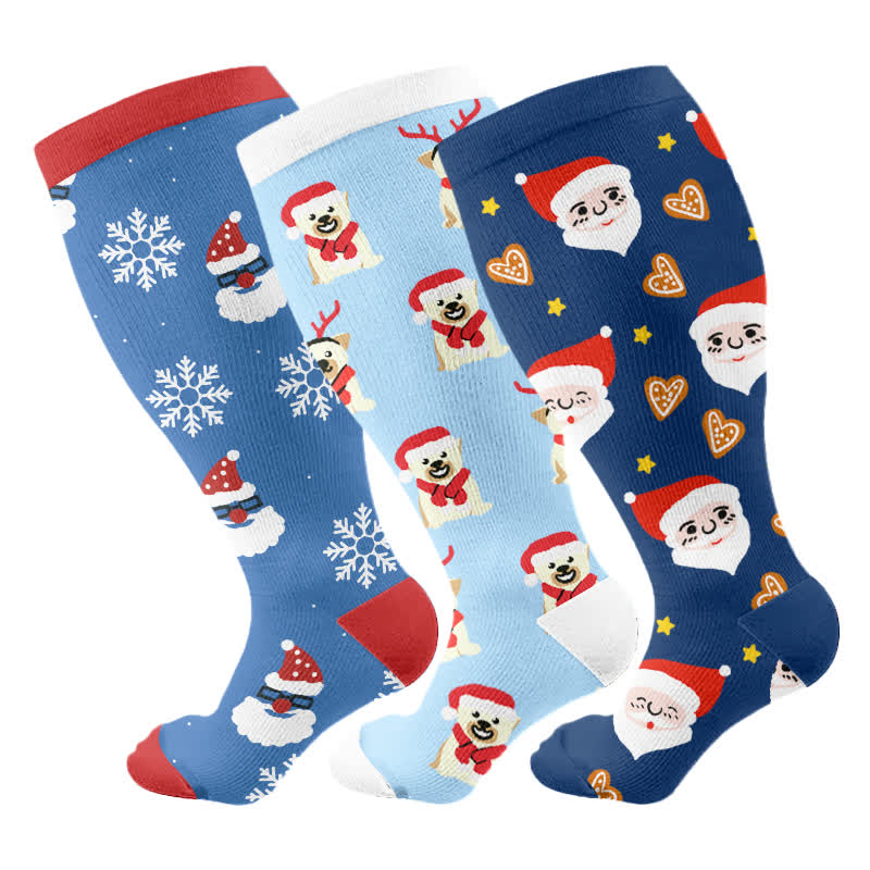Chaussettes de compression Père Noël flocon de neige grande taille (3 paires) - Multicolore - 4XL - image 5
