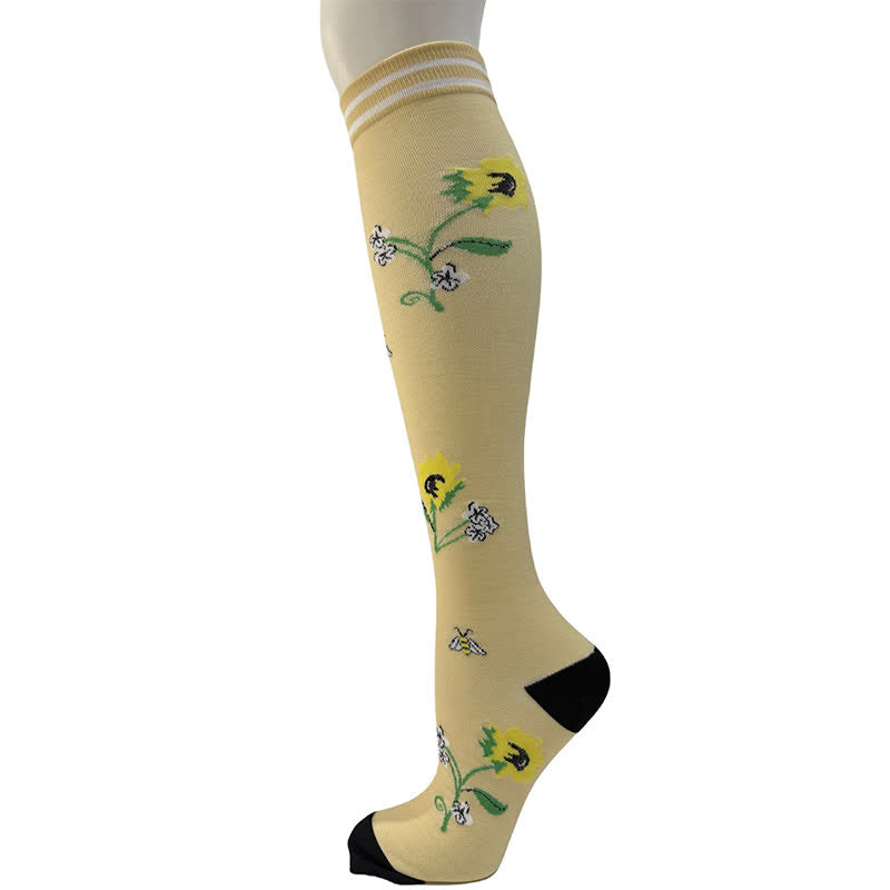Chaussettes de compression à rayures florales (6 paires) - Jaune - S/M - image 6