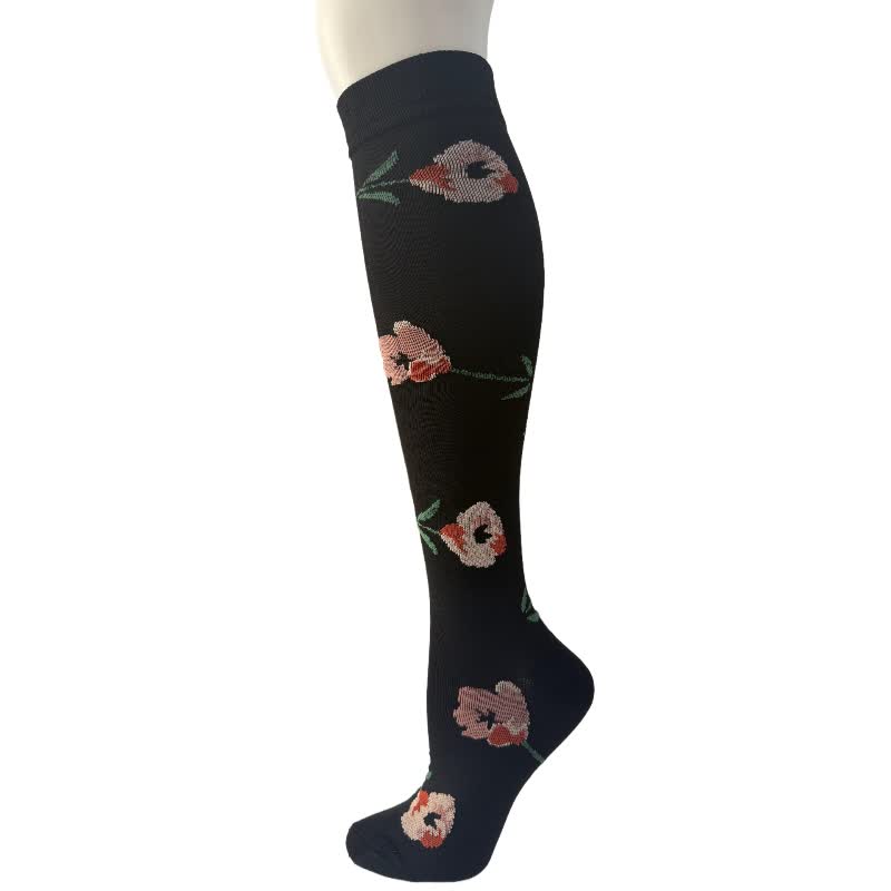 Chaussettes de compression montantes à motif floral noir et blanc (6 paires) - UN - S/M - image 1