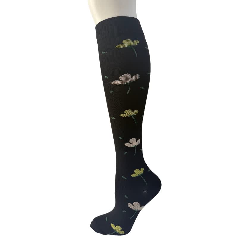 Chaussettes de compression montantes à motif floral noir et blanc (6 paires) - E - S/M - image 5
