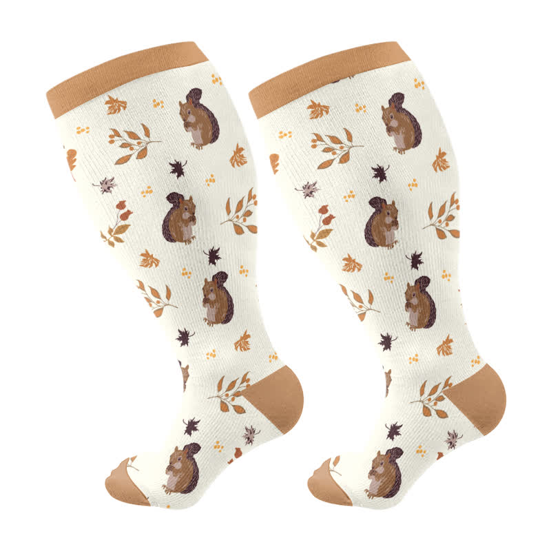 Chaussettes de compression grande taille à imprimé feuilles d'écureuil (3 paires) - Beige (1 paire) - 4XL - image 7