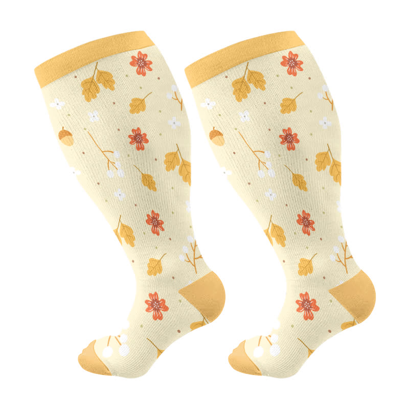 Chaussettes de compression grande taille à imprimé feuilles d'écureuil (3 paires) - Jaune (1 paire) - 4XL - image 6