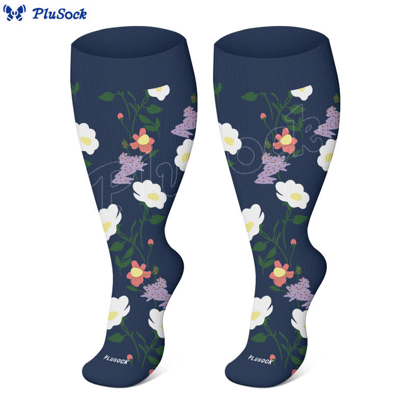 Chaussettes de compression à imprimé papillon et fleurs grande taille (3 paires) - image 1