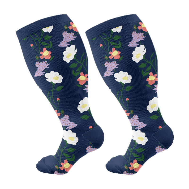 Chaussettes de compression à imprimé papillon et fleurs grande taille (3 paires) - Bleu marine (1 paire) - 4XL - image 5