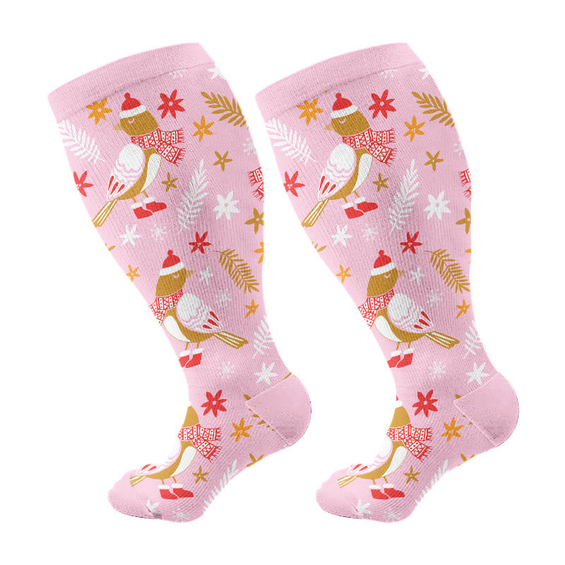 Chaussettes de compression oiseaux de Noël grande taille (3 paires) - Rose (1 paire) - 4XL - image 6
