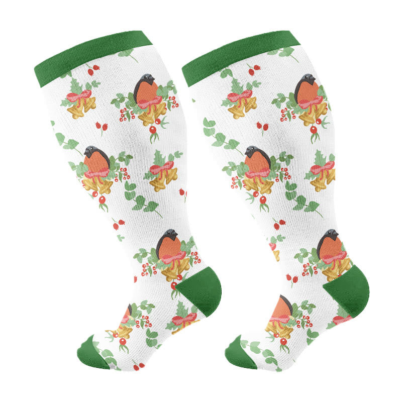 Chaussettes de compression oiseaux de Noël grande taille (3 paires) - Vert (1 paire) - 4XL - image 7