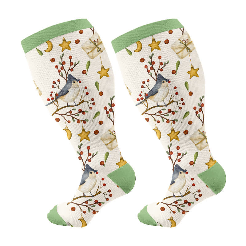 Chaussettes de compression oiseaux de Noël grande taille (3 paires) - Vert clair (1 paire) - 4XL - image 5