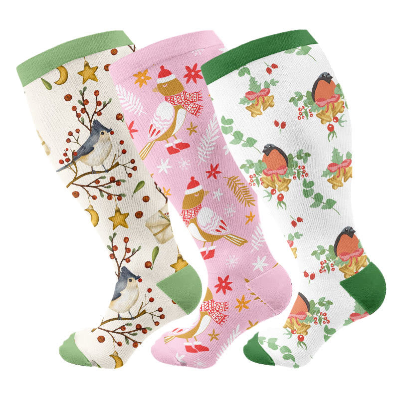 Chaussettes de compression oiseaux de Noël grande taille (3 paires) - Multicolore - 4XL - image 1