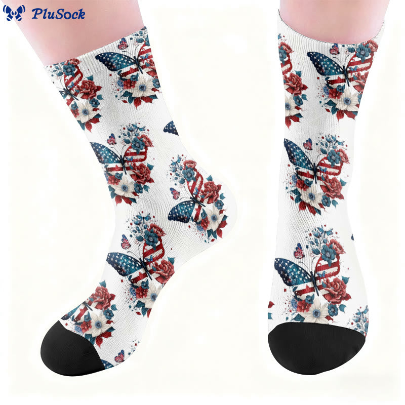 Chaussettes Plusock Grande Taille Papillon Drapeau Américain Quart de Pied - image 8