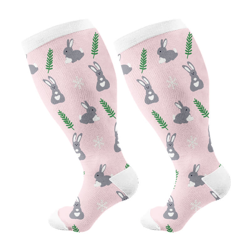 Chaussettes de compression grandes tailles à motifs alpaga, flamants roses et lapins (3 paires) - Rose clair (1 paire) - 4XL - image 7