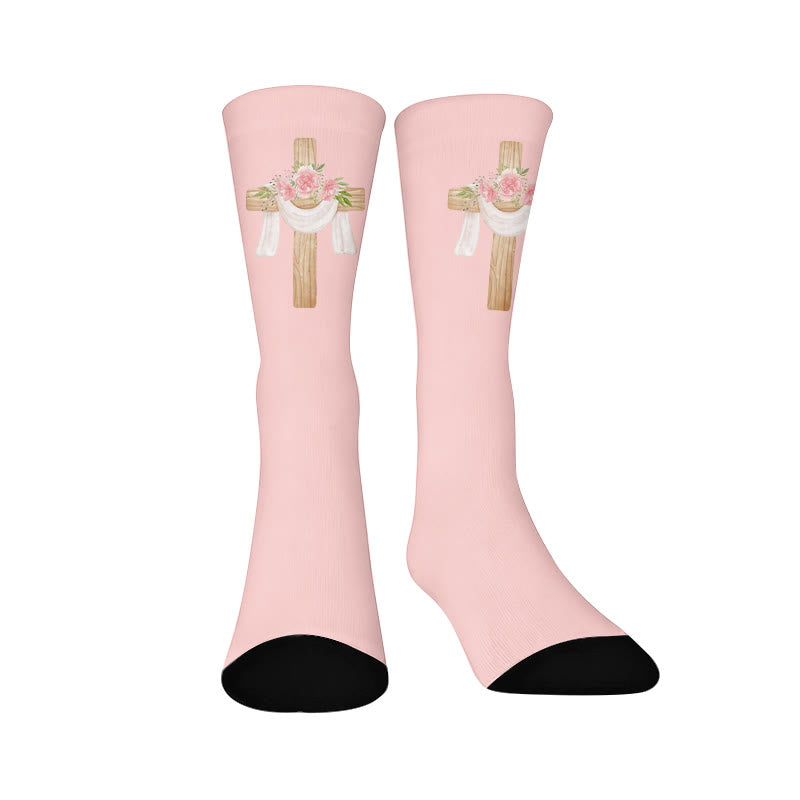 Chaussettes courtes à motif floral et croix - Rose (1 paire) - EU37-44(US4-10) - image 10