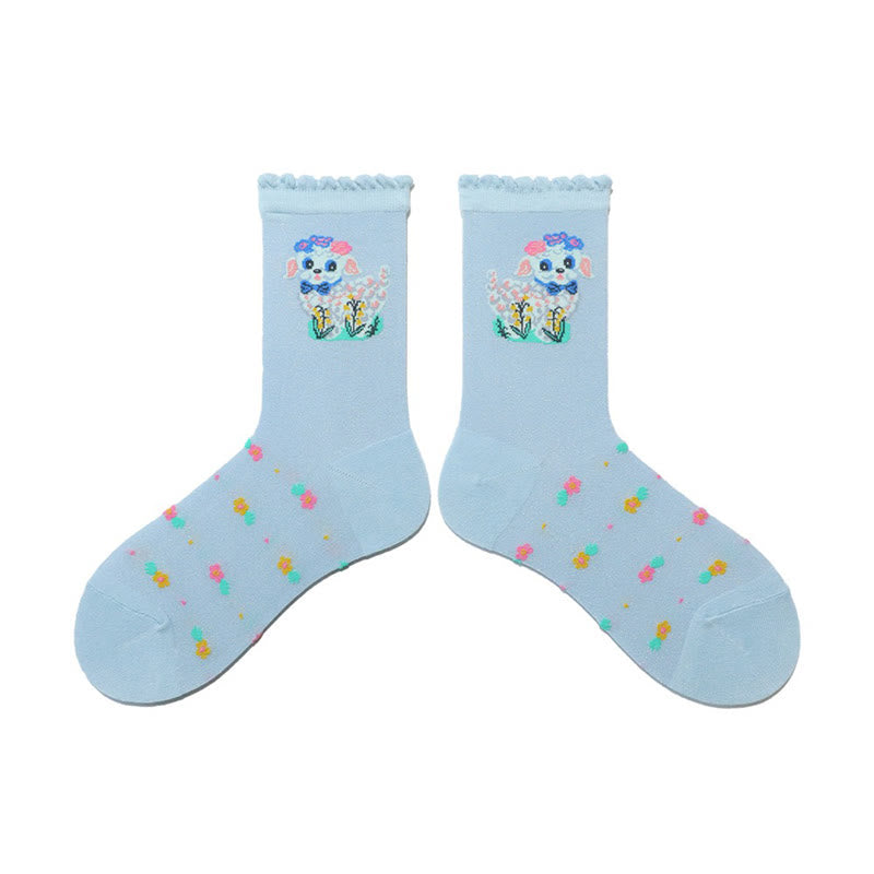 Chaussettes rétro à fleurs et animaux (2 paires) - Bleu - EU36-40(US3-7) - image 6