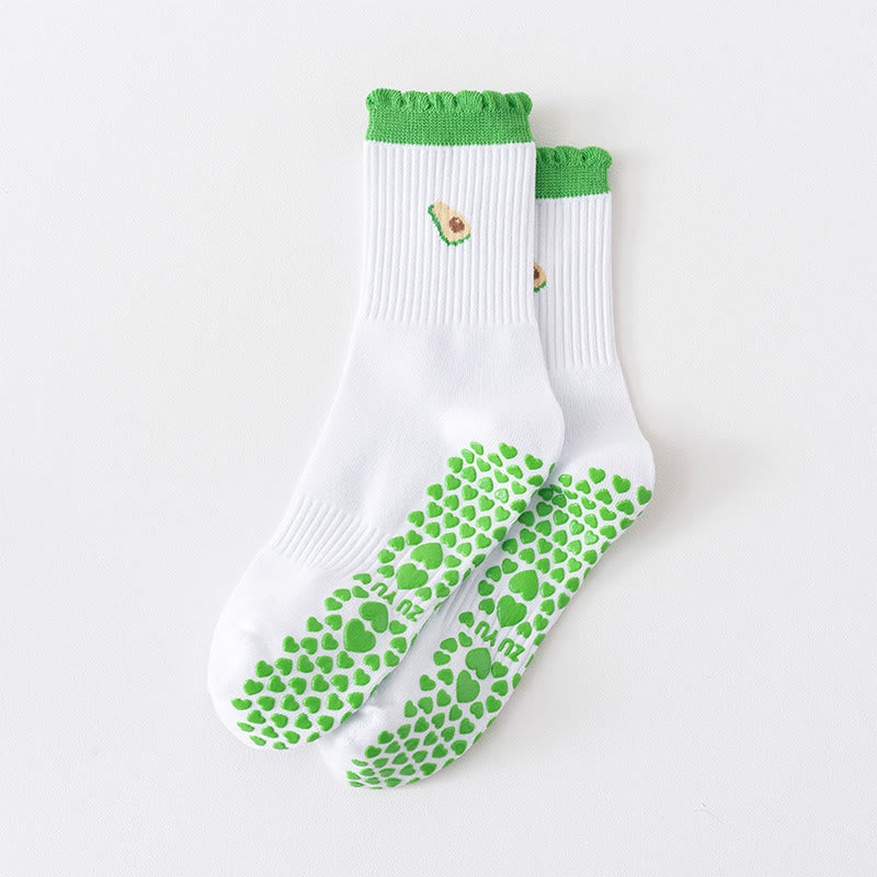 Chaussettes antidérapantes à nœud en forme de cœur et d'avocat (4 paires) - Vert - EU36-40(US3-7) - image 8
