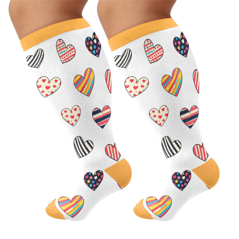 Chaussettes de compression grandes tailles à rayures cœur et marguerite - Blanc (1 paire) - 4XL - image 7