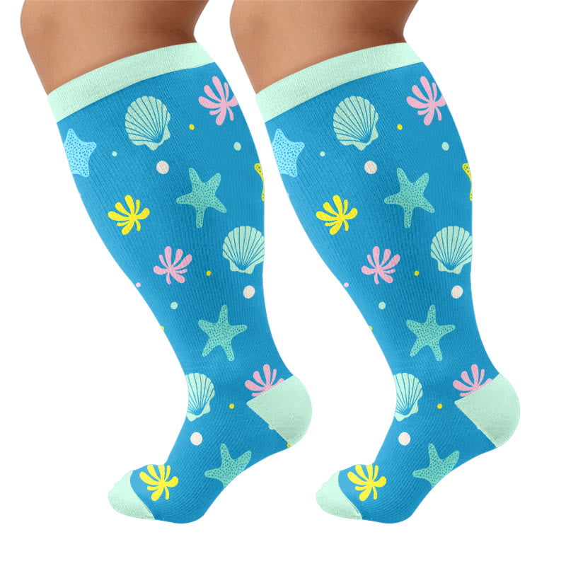 Chaussettes de compression grandes tailles à motifs crabe, baleine et étoile de mer - Bleu - 4XL - image 7