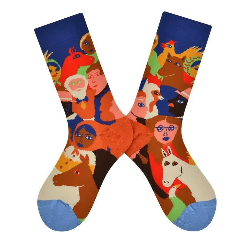 Chaussettes courtes en coton à motif collage artistique - image 1