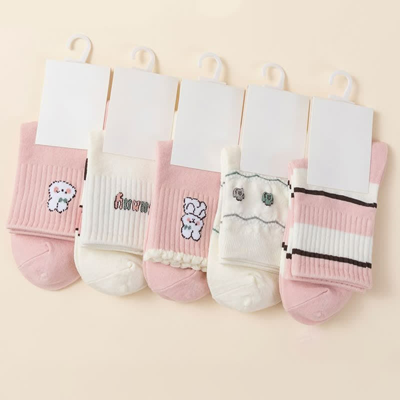 Chaussettes de Pâques roses en coton avec lapin (5 paires) - image 1