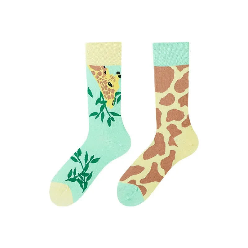 Chaussettes courtes à motif girafe et feuilles - image 1