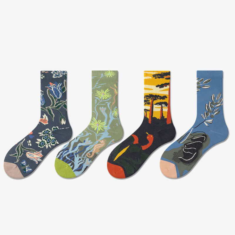 Chaussettes côtelées vintage à motif floral (4 paires) - image 8