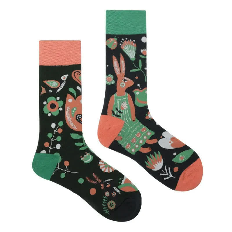 Chaussettes courtes à fleurs et lapin de dessin animé - image 1