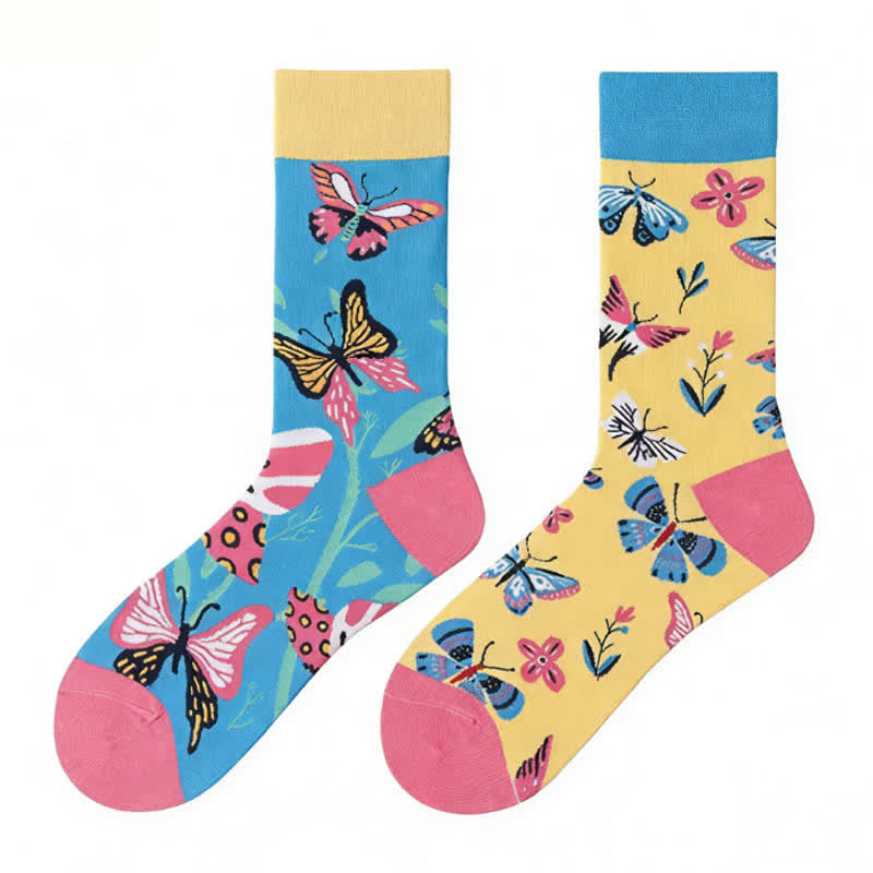 Chaussettes courtes à fleurs et papillons colorés - image 2