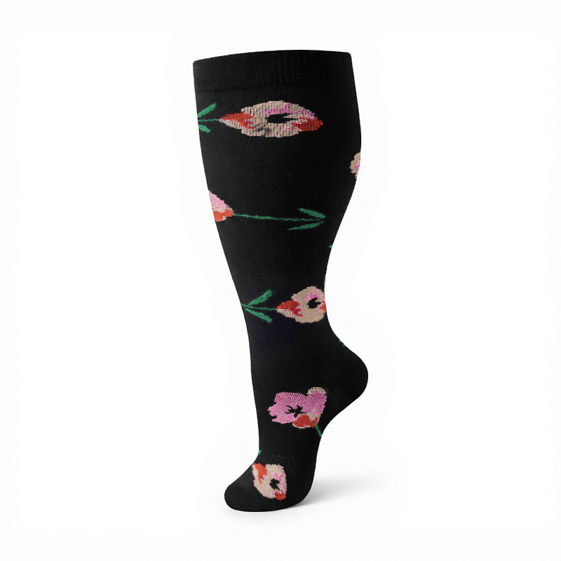 Chaussettes de compression élégantes à motif floral grandes tailles (3 paires) - image 11