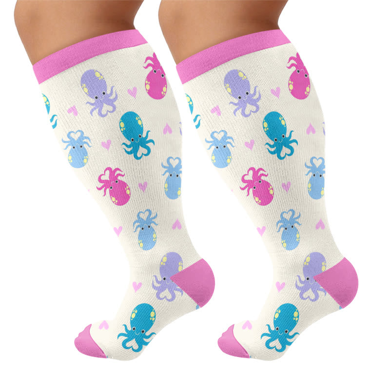 Chaussettes de compression grandes tailles à motifs animaux marins - Fuchsia(1 paire) - 4XL - image 7