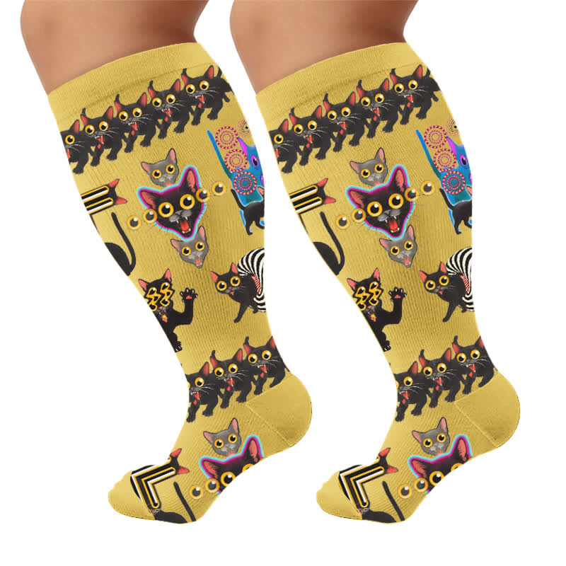 Chaussettes de compression grandes tailles à motif chat joueur - Jaune (1 paire) - 4XL - image 7