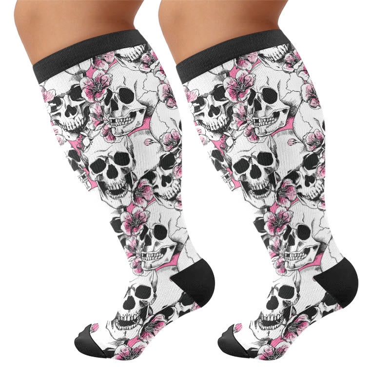Chaussettes de compression grandes tailles à motif gothique Fuchsia et crâne - Blanc (1 paire) - 4XL - image 7