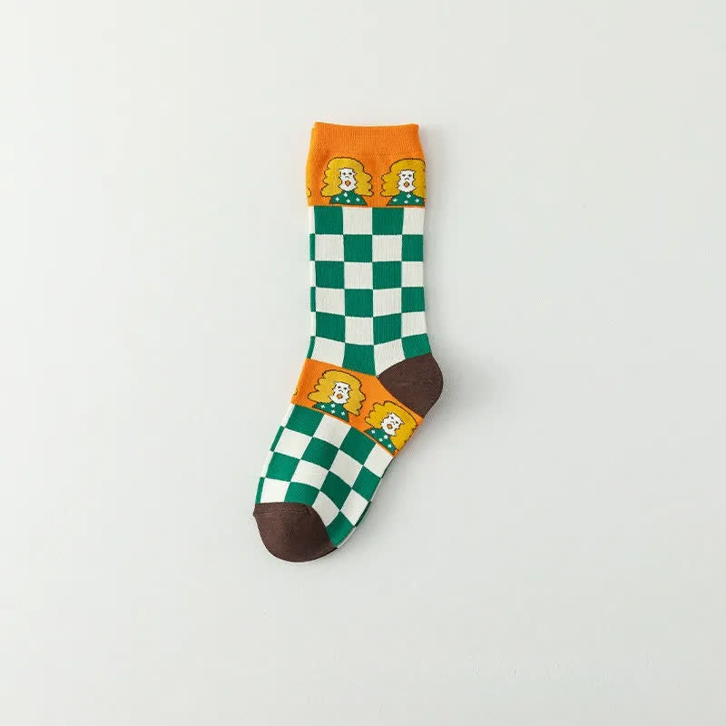 Chaussettes à carreaux amusantes (4 paires) - Café - EU36-40(US3-7) - image 5