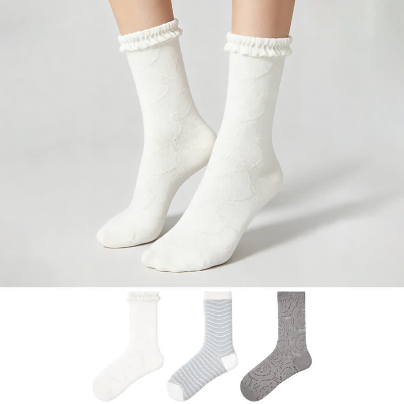Chaussettes courtes transparentes à rayures et volants (3 paires) - image 0