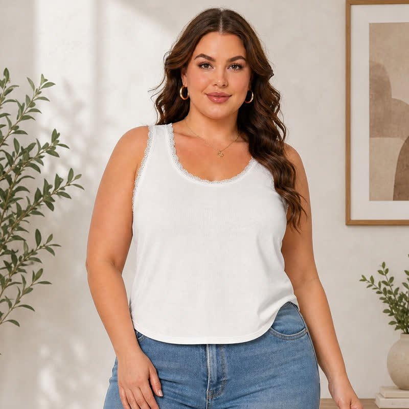 Débardeur en dentelle décontracté grande taille - Blanc - 3XL - image 3