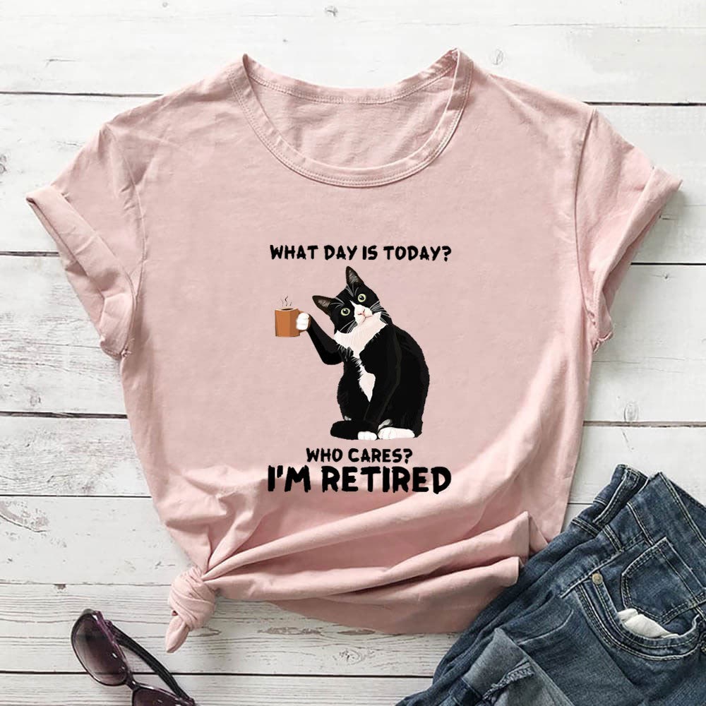 T-shirt à manches courtes grande taille avec motif chat retraité - Rose clair - 3XL - image 4