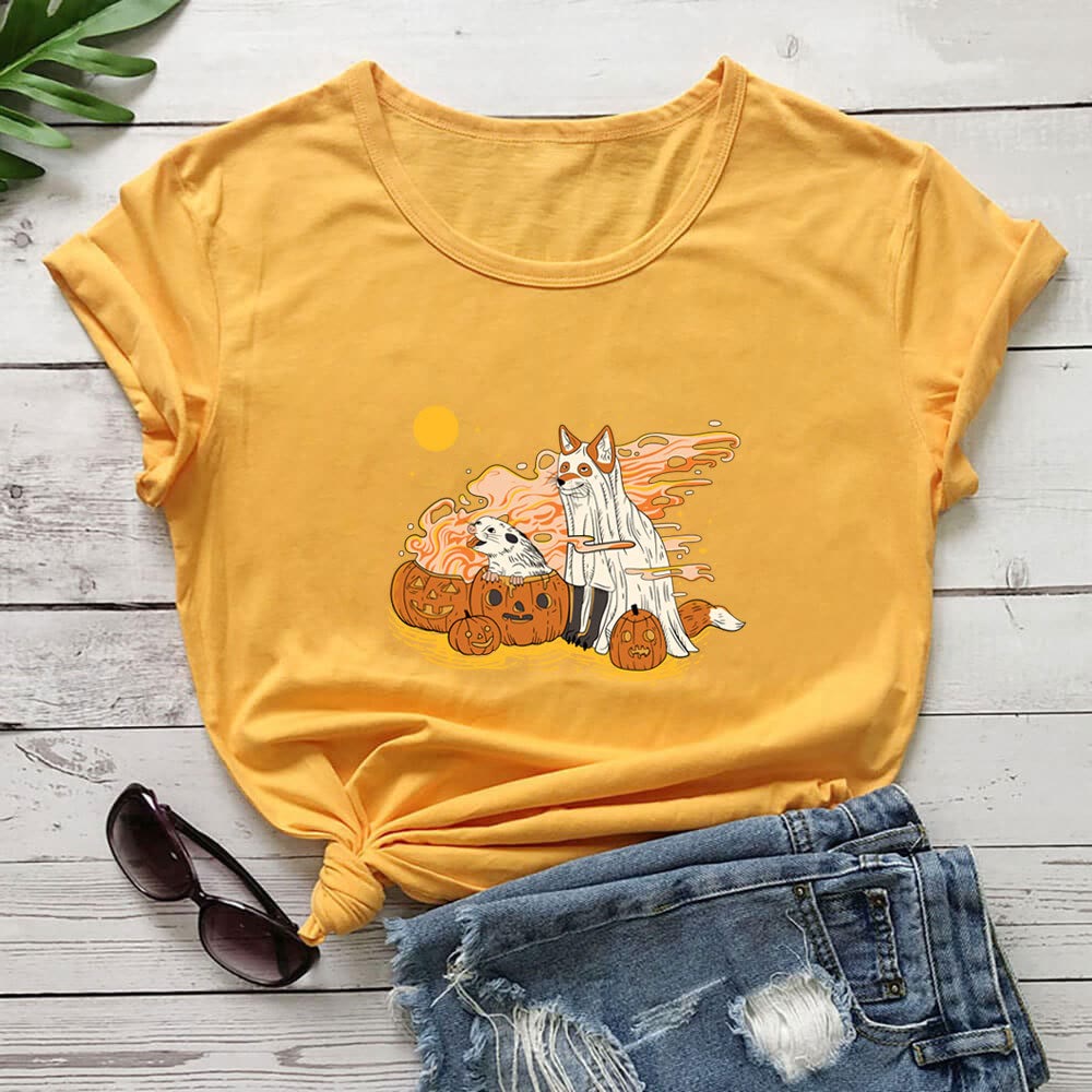 T-shirt à manches courtes grande taille pour chien citrouille - Jaune - 3XL - image 7