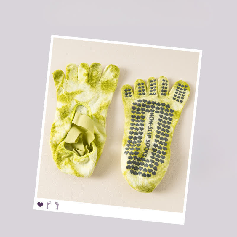 Chaussettes antidérapantes à cinq orteils tie-dye (2 paires) - Vert clair - EU36-42(US3-8.5) - image 11