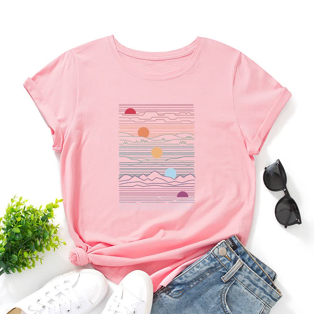T-shirt imprimé coucher de soleil grande taille - Rose foncé - 5XL - image 10