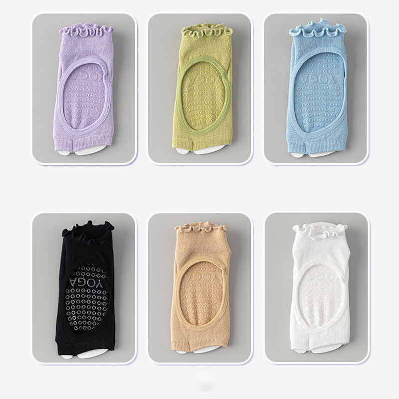 Chaussettes basses en coton à bout ouvert et adhérence (5 paires) - Blanc + Bleu + Vert + Violet + Noir - 40(US2-7) - image 9