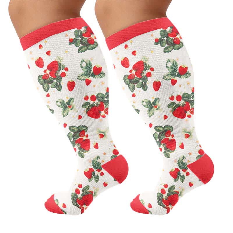 Chaussettes de compression à imprimé fruits grande taille - Rouge (1 paire) - 4XL - image 10