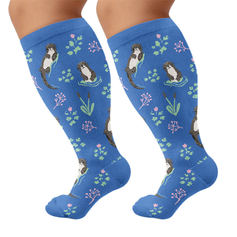 Chaussettes de compression grandes tailles Phoque Loutre Grenouille - Bleu foncé (1 paire) - 4XL - image 10