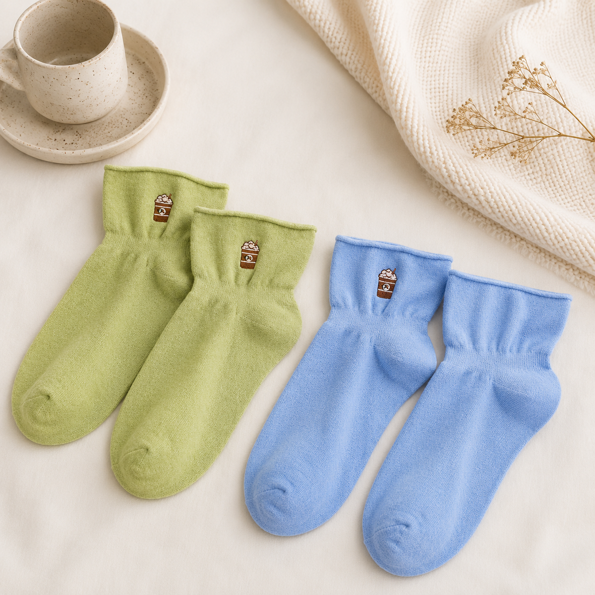Chaussettes douces quart de tour (2 paires) - Bleu + Vert - EU37-41 (US4-8) - image 8