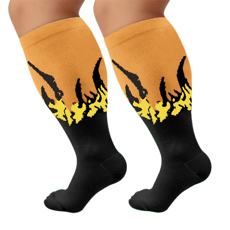 Chaussettes de compression grandes tailles à motif flamme et blocs de couleur - Jaune (1 paire) - 4XL - image 10