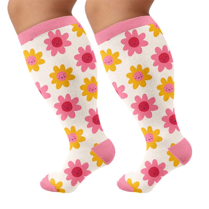 Chaussettes de compression blanches à fleurs grandes tailles - Rose (1 paire) - 4XL - image 10