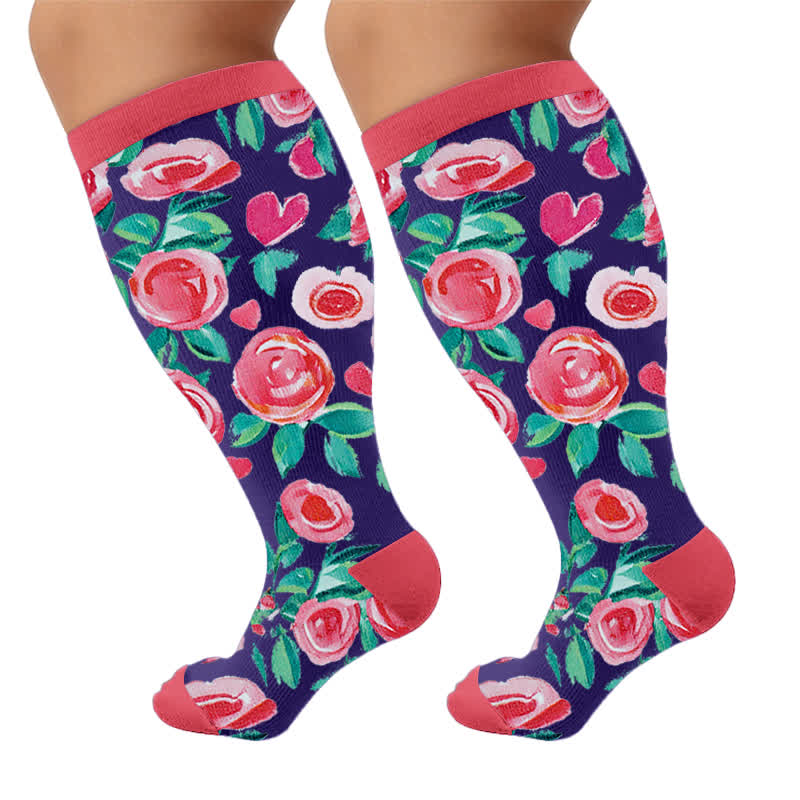 Chaussettes de compression grandes tailles à motifs floraux - Rose (1 paire) - 4XL - image 10