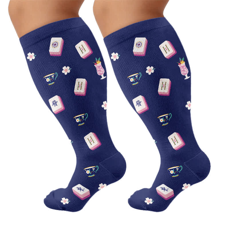 Chaussettes de compression grandes tailles inspirées du mahjong - Bleu marine (1 paire) - 4XL - image 10